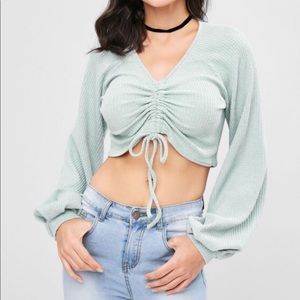 Textured knitted gathered top